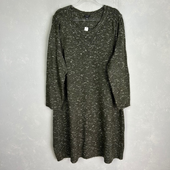Talbots plus size 3X shift sweater dress midi pointelle knit green NEW - Picture 1 of 10